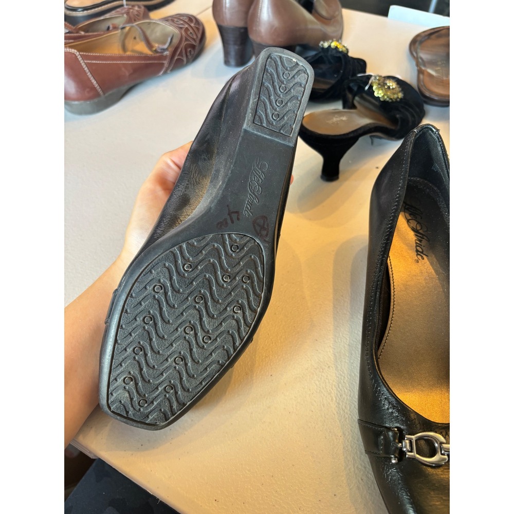 y2k Black Wedge Pumps Square Toe Horsebit Lifestride Low Heel Professional Shoe - Picture 2 of 3